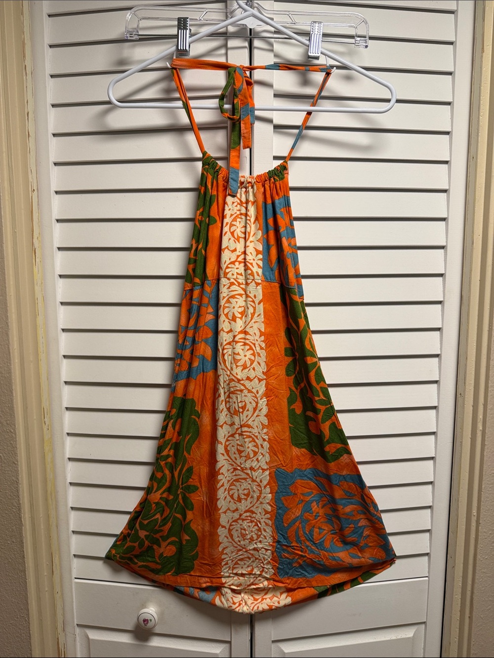 Manuhealii Orange, Green & Blue Tropical Halter Dress